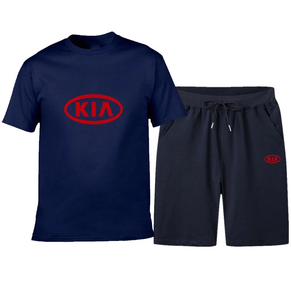 

New Summer Fashion Men's KIA Car Logo Short Sleeved T-shirt + Shorts Suits 2 Piece Sets Casual Fashion Printed Sportsuit