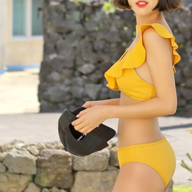 

Ins Bikini V-neck Small Chest Gathered High Waist Split Cover Belly Show Thin Fairy Gas Summer Seaside Korean Swimsuit Woman