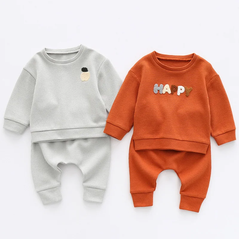 

0-3year baby Kids Sets Girl Boy Casual Suit Autumn baby clothes set Knitted plaid Sweater + Pants 2pcs Children Clothing
