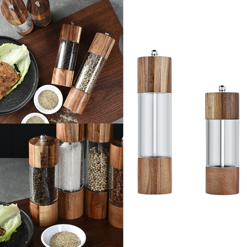 

Grinder And Pepper Mill 8 Inches Manual Salt Set And Wooden Shakers Adjustable
