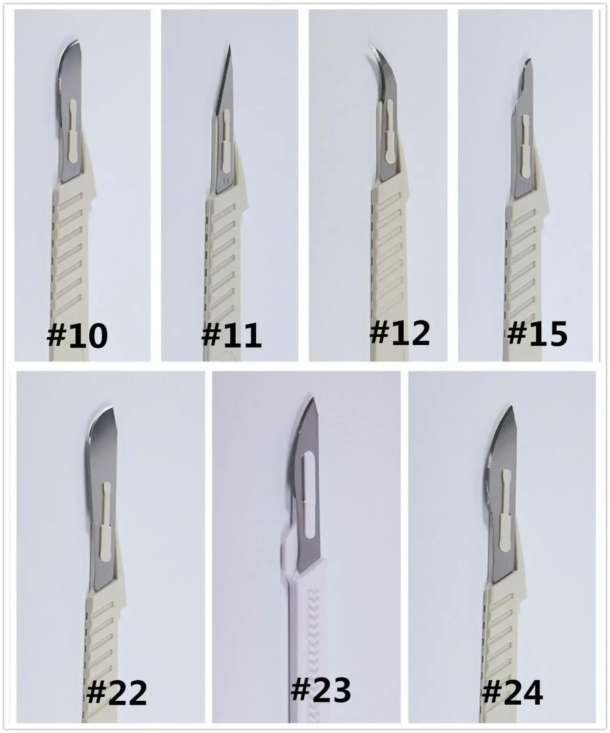 

10 шт./корт. Одноразовые стерильные хирургические Скальпели #10 #11 #12 #15 #22 #23 #24 пластиковая ручка 7 размеров