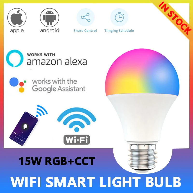 

Умная лампа E27 с управлением, светодиодные лампы, RGB светильник с регулируемой яркостью, яркая светодиодная лампа с изменением яркости, ламп...