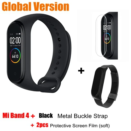 Global add black Xiaomi mi Band 4 глобальная Версия смарт-Браслет фитнес-трекер mi Band 4 браслет 5ATM водонепроницаемый 0,9" OLED экран пульсометр - Цвет: Global add black