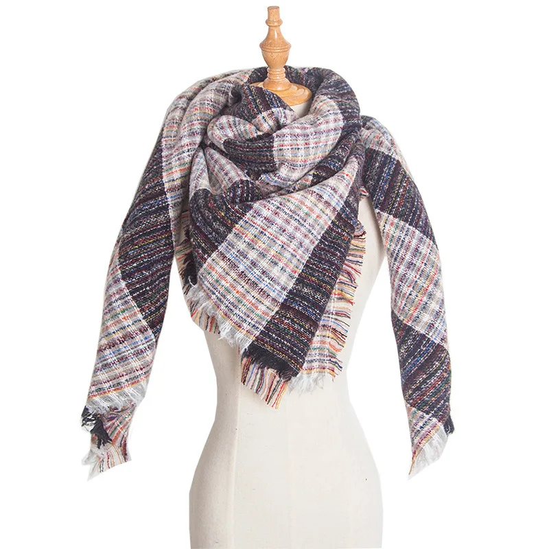 Новинка 2019 весенне-зимний треугольный шарф для женщин клетчатые теплые