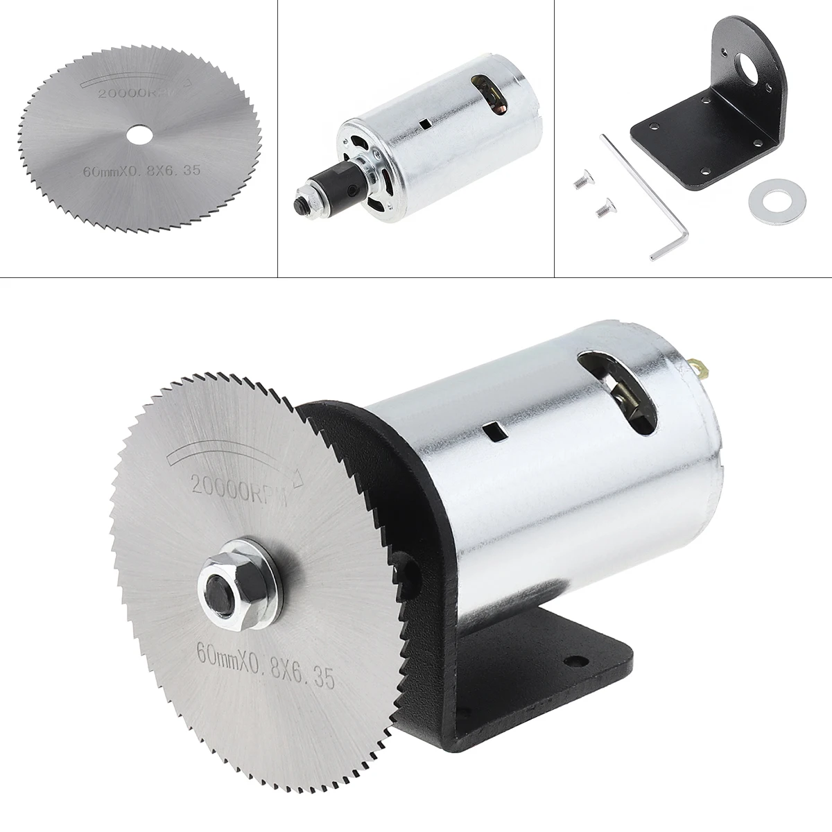 

24V 555 50 / 60Hz Motor Table Saw Kit with Ball Bearing Mounting Bracket and 60mm Saw Blade for Cutting / Polishing / Engraving
