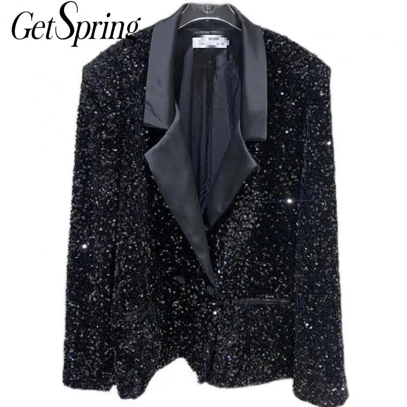 Getspring Женский блейзер блестки пэчворк черные женские блейзеры куртки винтажный