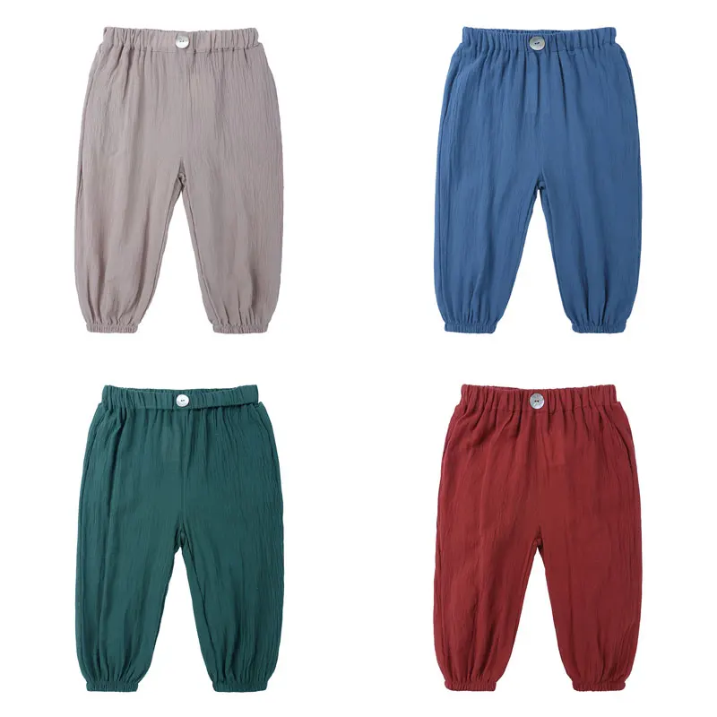 Детские брюки Elvesnest летние дышащие льняные леггинсы для мальчиков и девочек