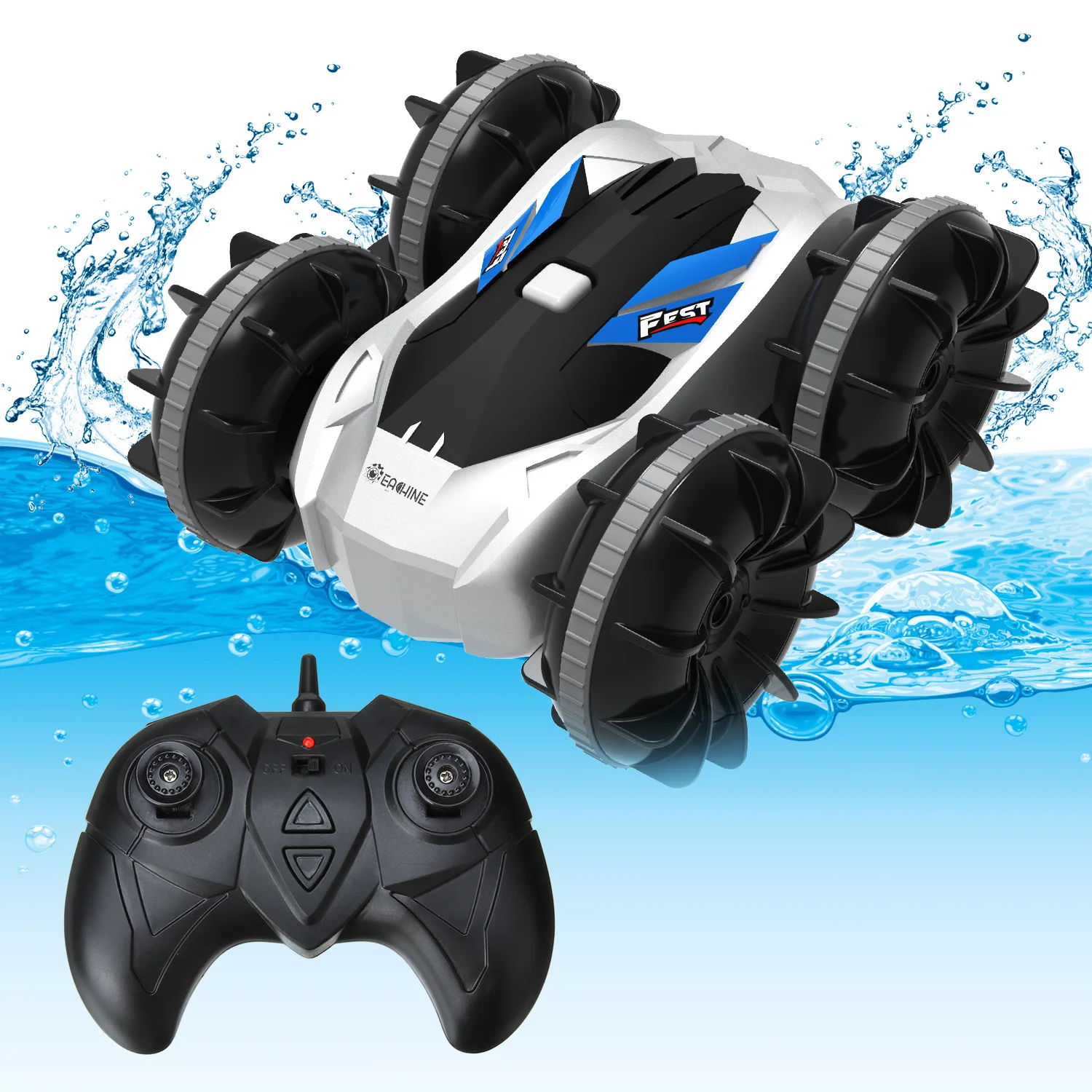 

Amphibious stunt car four-wheel drive playing in water double-sided tumbling rotating remote control car children's toy