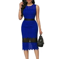 summer blue dress women xxl size slim patchwork lace dresses female elegant sexy split office bodycon long party dress 2022