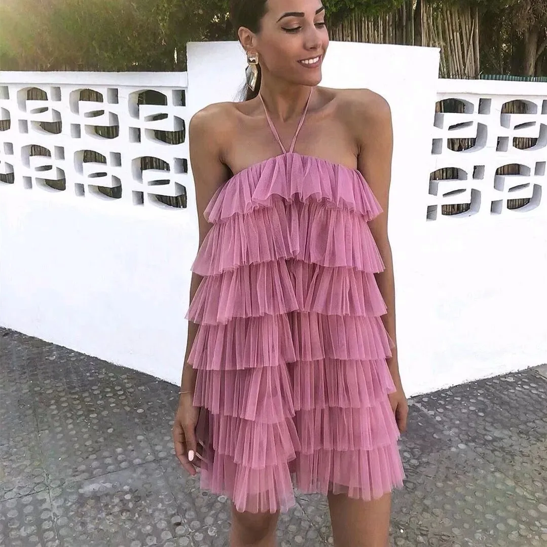Летнее сексуальное Сетчатое мини платье без бретелек с бретельками на плечах