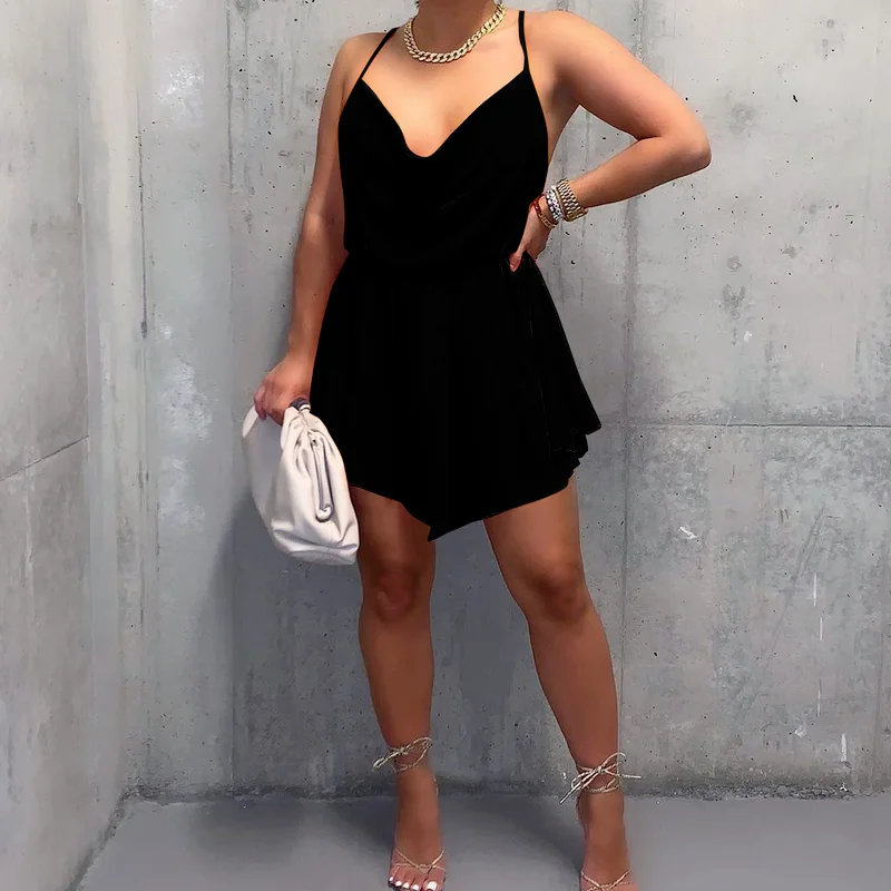 

2021 Summer Fashion Sexy Backless Spaghetti Straps Irregular Thin Chiffon Mini Dresses for Women Casual Night Club Party Outfits
