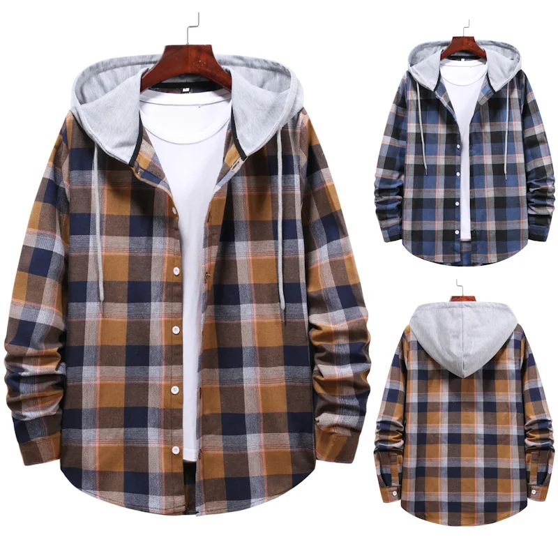 

New men's hoodie check shirt, young men's shirt