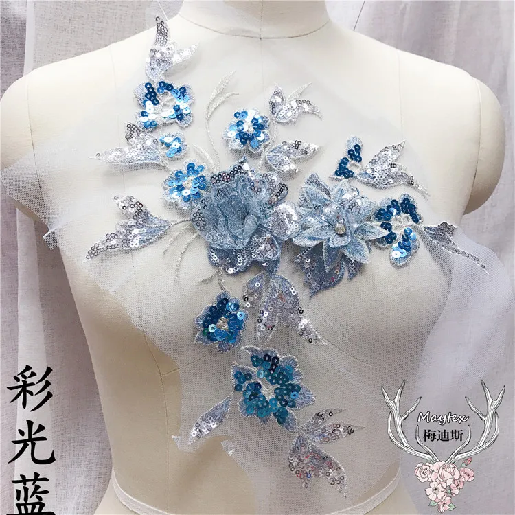 Блестки из бисера 3D Вышивка Зеленые цветы кружева платье с вышивкой DIY Аппликация