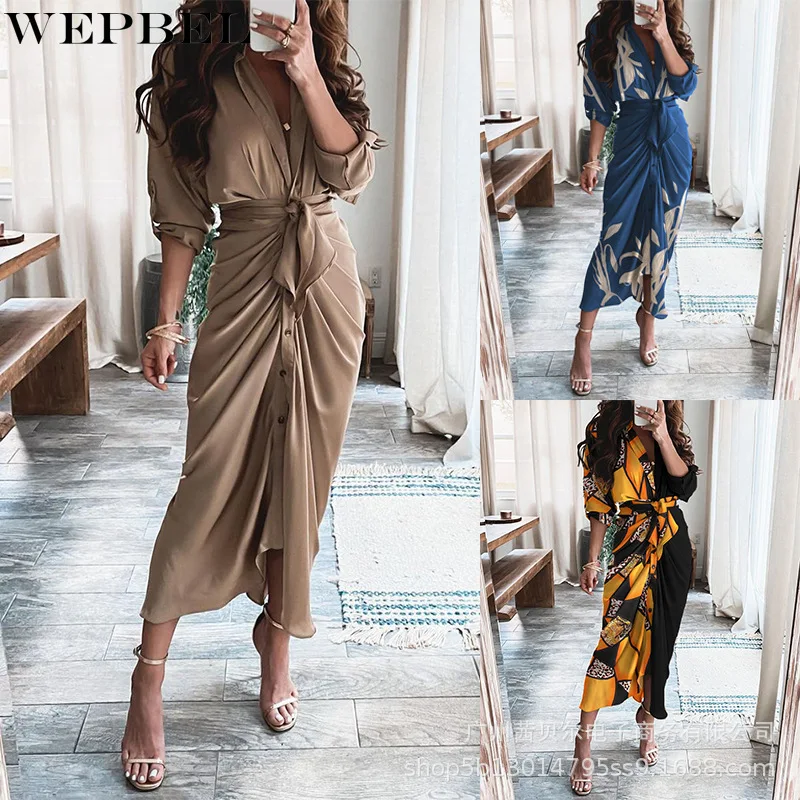 

Женское платье-рубашка с длинным рукавом и V-образным вырезом