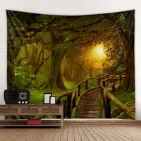 dim forest wooden bridge printed polyester tapestry scene layout hanging cloth can be customized factory direct sales