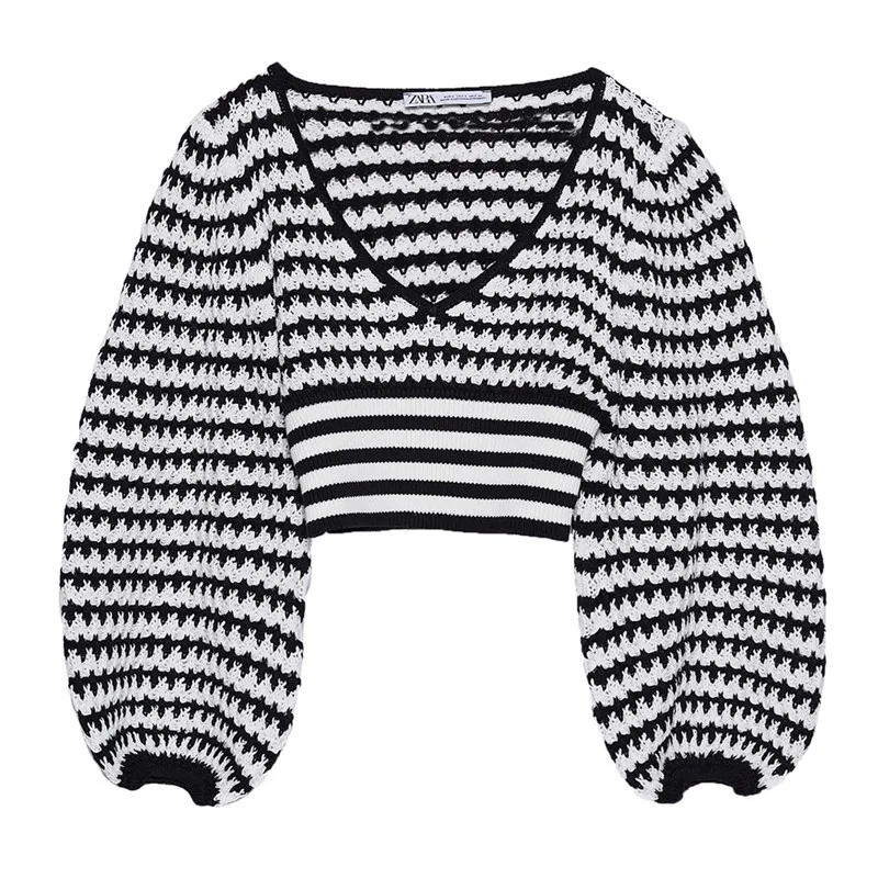 

Waistless Sexy Knitted Womens Tops Blouses 2021 Spring Brand Quality Womens Shirts V-Neck Puff Sleeve New Fashion Women Clothing