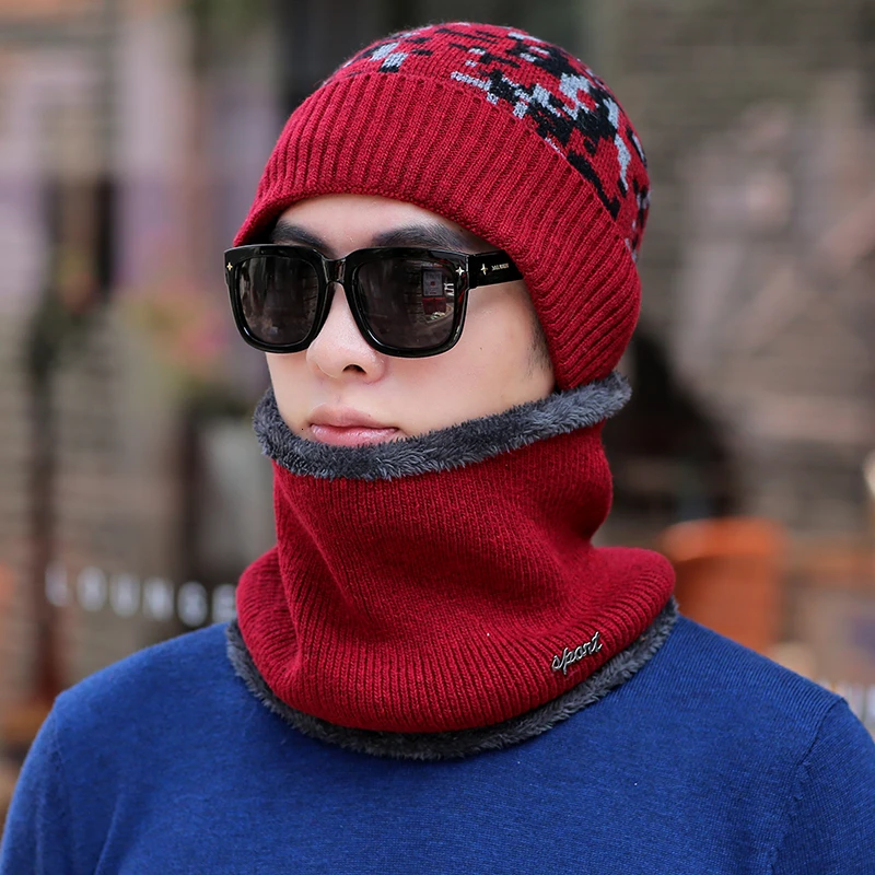 Зимние шапочки для мужчин шарф вязанные шапки кепки маска Warm капот Теплые