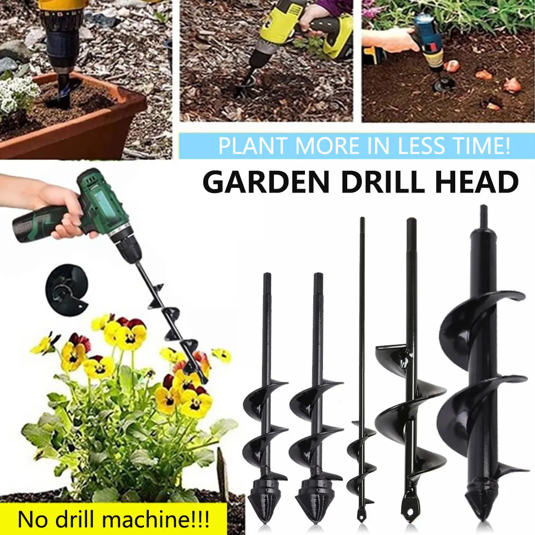 

6 Size Garden Auger Flower Planter Spiral Drill Bit Hex Shaft Hole Digger Yard Gardening Planting Bedding Bulbs Seedlings