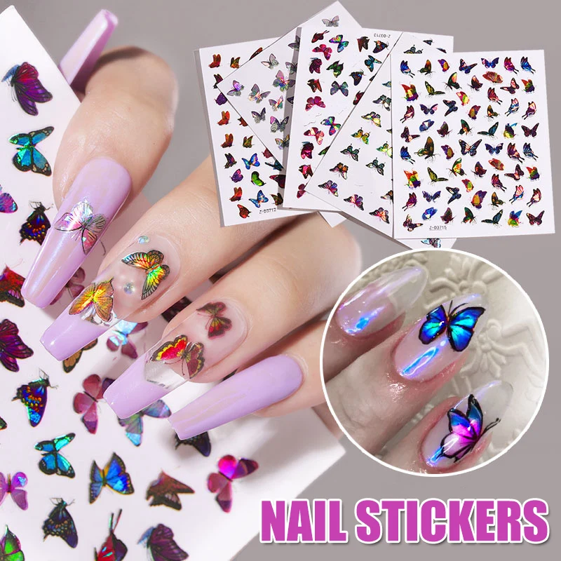 

Wholesale 3D Butterfly Nail Art Stickers Adhesive Sliders Colorful Transfer Nail Decals Films Wraps Decorations Manicure M3