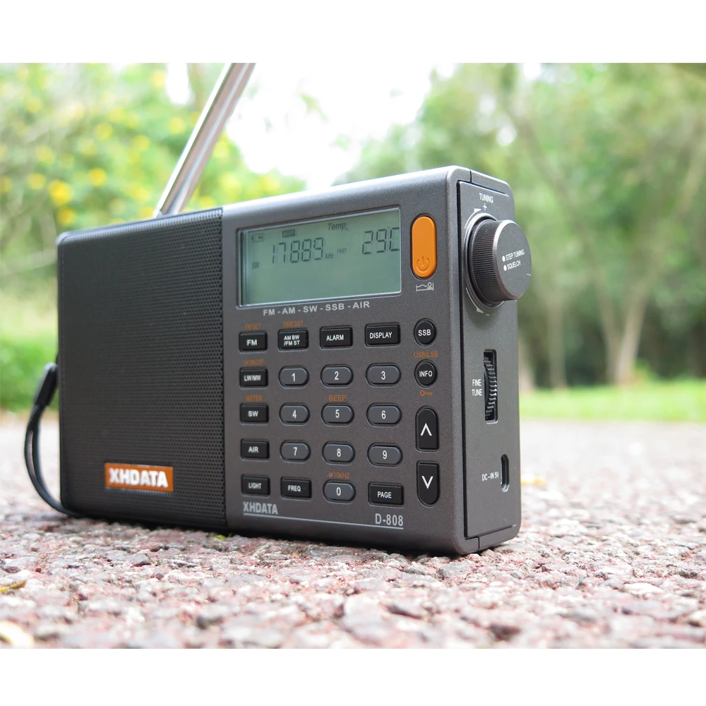 XHDATA D-808-серый портативный радио высокая чувствительность и глубокий звук FM стерео мульти полный диапазон с ЖК-дисплеем, сигнализацией, температурой