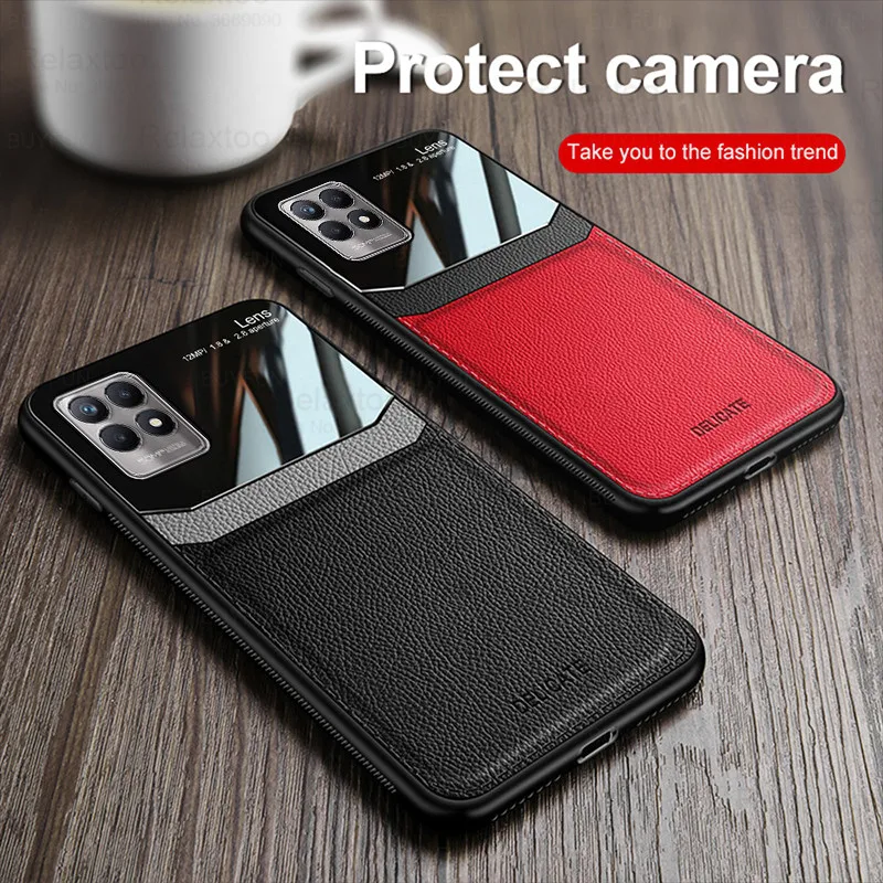 realmi 8i case leather texture plexiglass phone covers for realme 8i 8 i realme8i real me rmx3151 silicon frame shockproof coque free global shipping