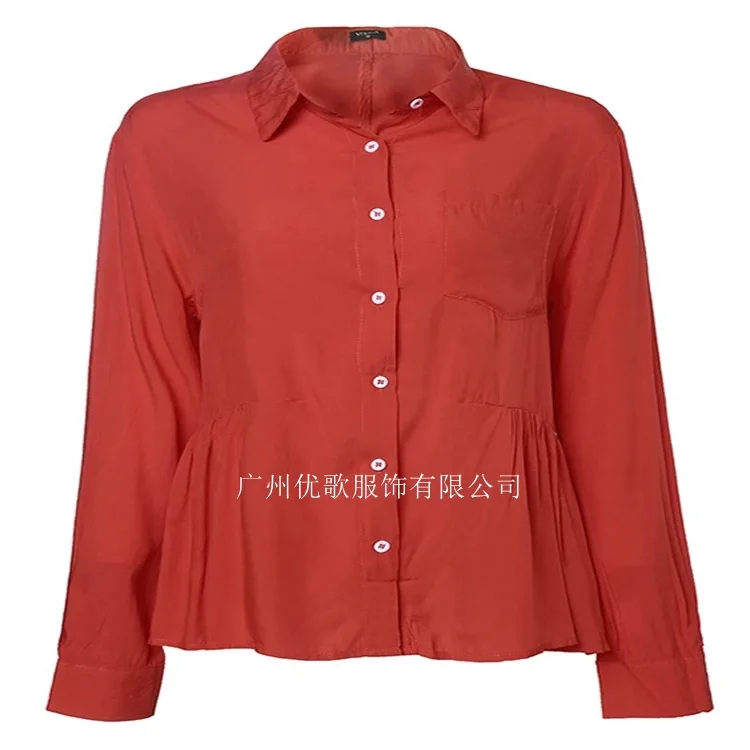 

Mandylandy Women's Fashion Solid Color Loose Shirts Spring Autumn Leisure Long Sleeve Single-Breasted Turn-down Collar Shirts