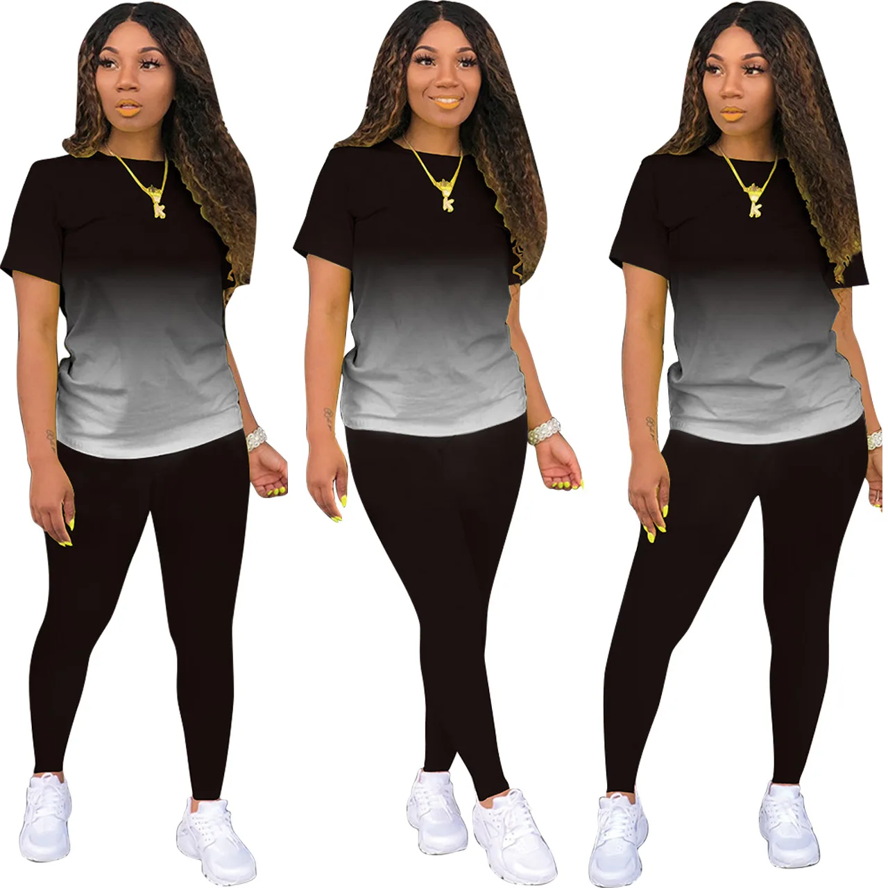 

Casual Changing Color Sporty Two Piece Set Short Sleeve Top Pencil Pants Tracksuit Outdoor Jogging Outfit Sportswear Fashion