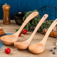 beech wood long spoon with curved handle round head wooden oil spoon cooking accessories kitchen gadgets kitchenware utensils
