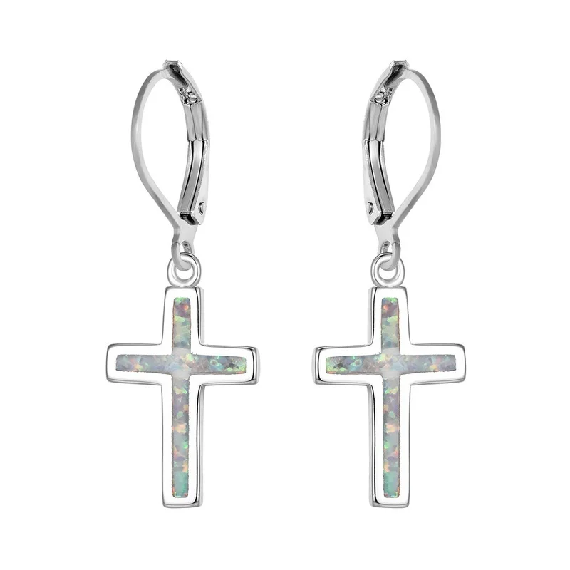 

Luxury Fashion Creative Cross Opal Stud Earrings Women's Elegant Noble Banquet Accessories Charm Jewelry Birthday Gift