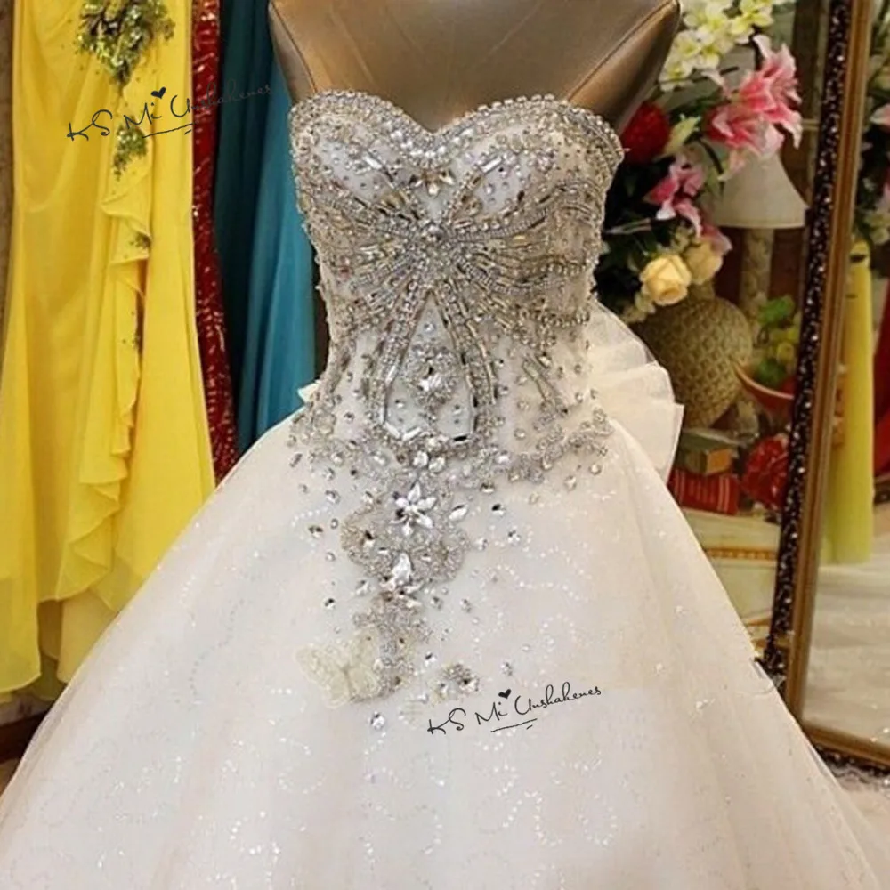 Арабское Настоящее роскошное свадебное платье кристаллы Robe de Mariage длинный шлейф невесты платья Лук Bling размера плюс Trouwjurk