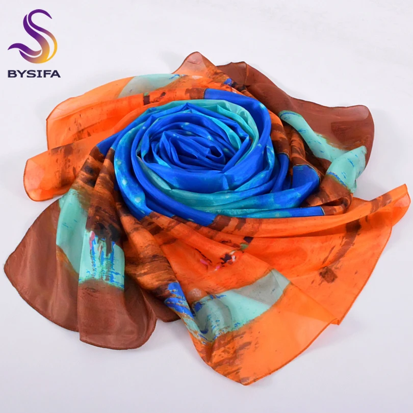 [BYSIFA] зимний темно-синий женский шелковый шарф шаль дизайн Apple женские длинные