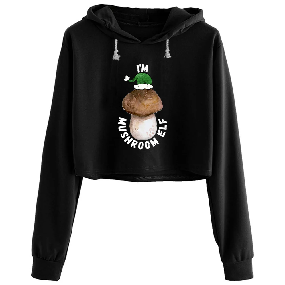 

Elf Mushroom Funny Crop Hoodies Women Grunge Harajuku Anime Emo Pullover For Girls
