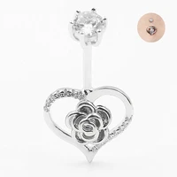 925 sterling silver belly button bars ring heat shape flower navel piercing ring jewelry for women