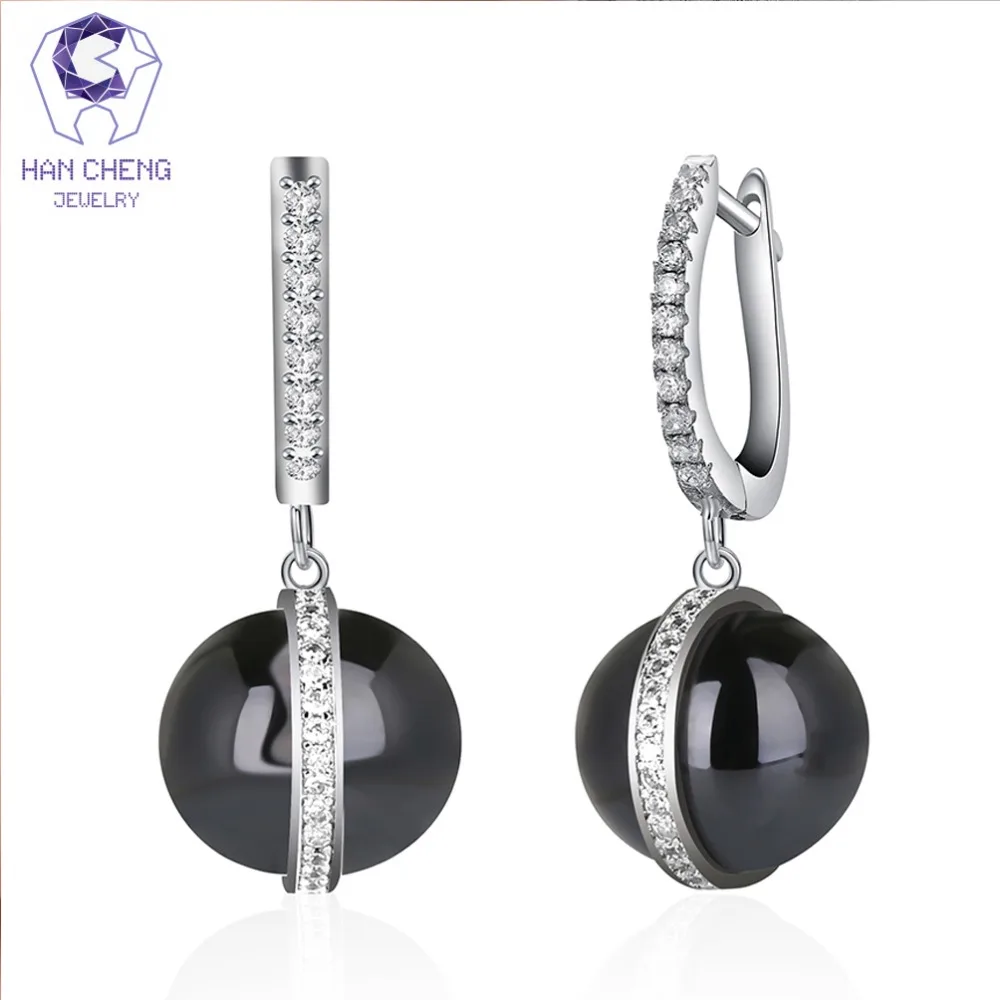 HanCheng новые модные роскошные круглые висячие серьги с цирконием керамические