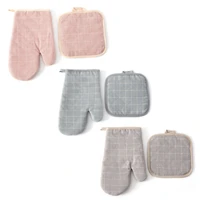 2pcsset kitchen gloves insulation pad cooking microwave gloves baking bbq oven mitts oven mitts potholder pad pot mat refined