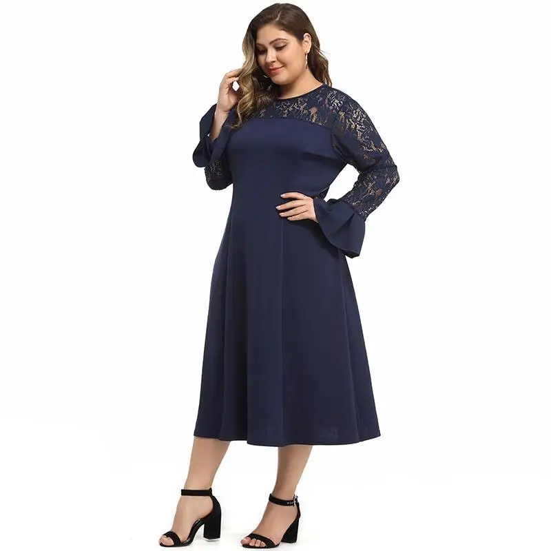 XL 5XL женское длинное кружевное платье большого размера повседневное осеннее