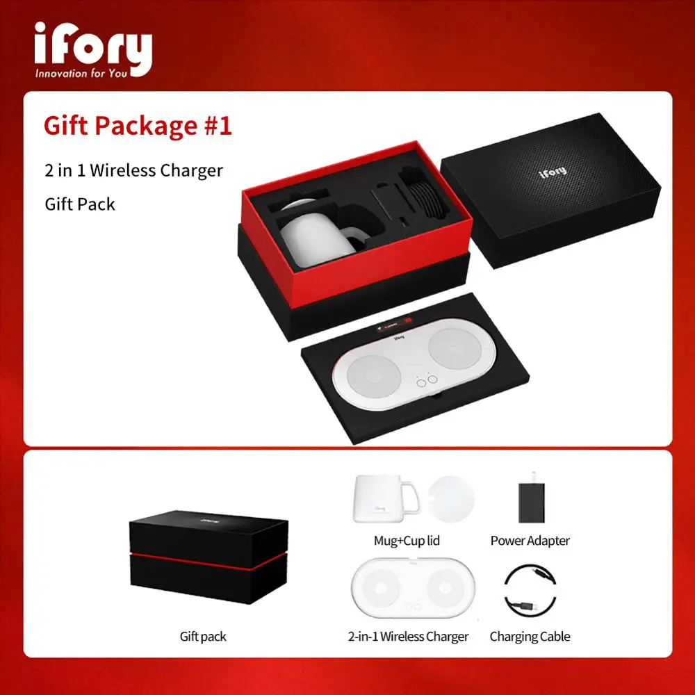new high efficiency 2 in1 wireless charger for mobile phone gift box set with heating cup free global shipping