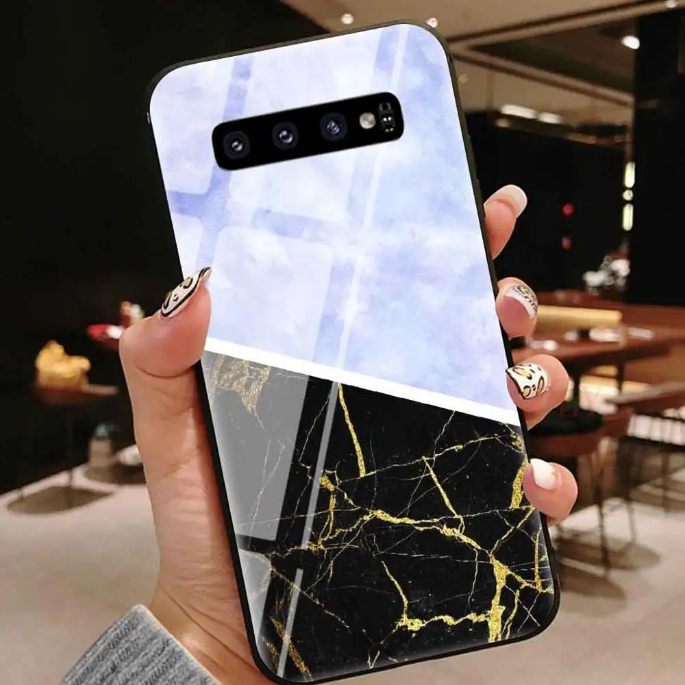 Роскошный Мраморный стеклянный чехол для телефона Samsung Galaxy S6 S7 Edge S8 Plus S9plus S10plus