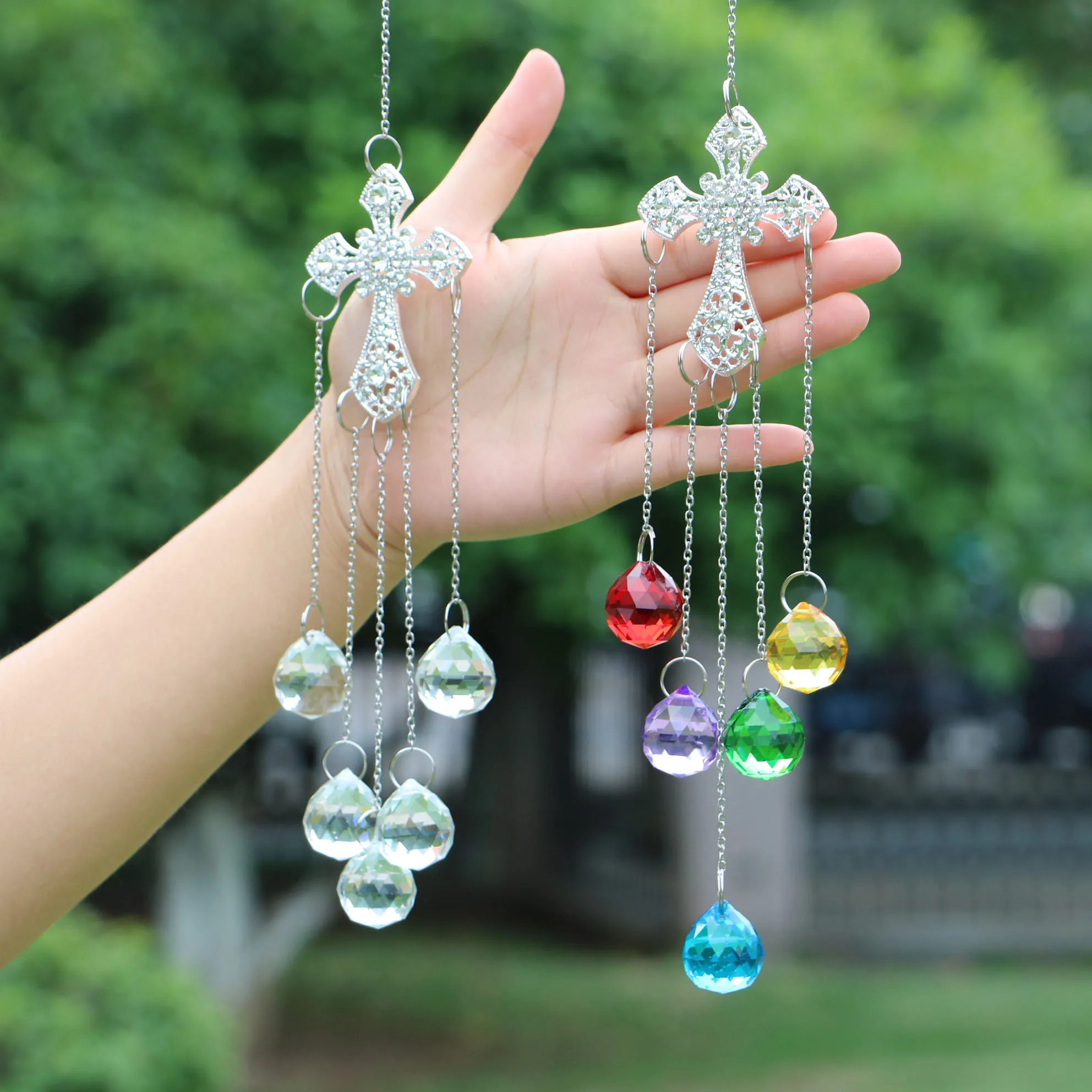 

1PCS Cross Crystal Suncatcher Ball Prism Hanging Window Ornament Feng Shui Pendant Home Garden Decoration