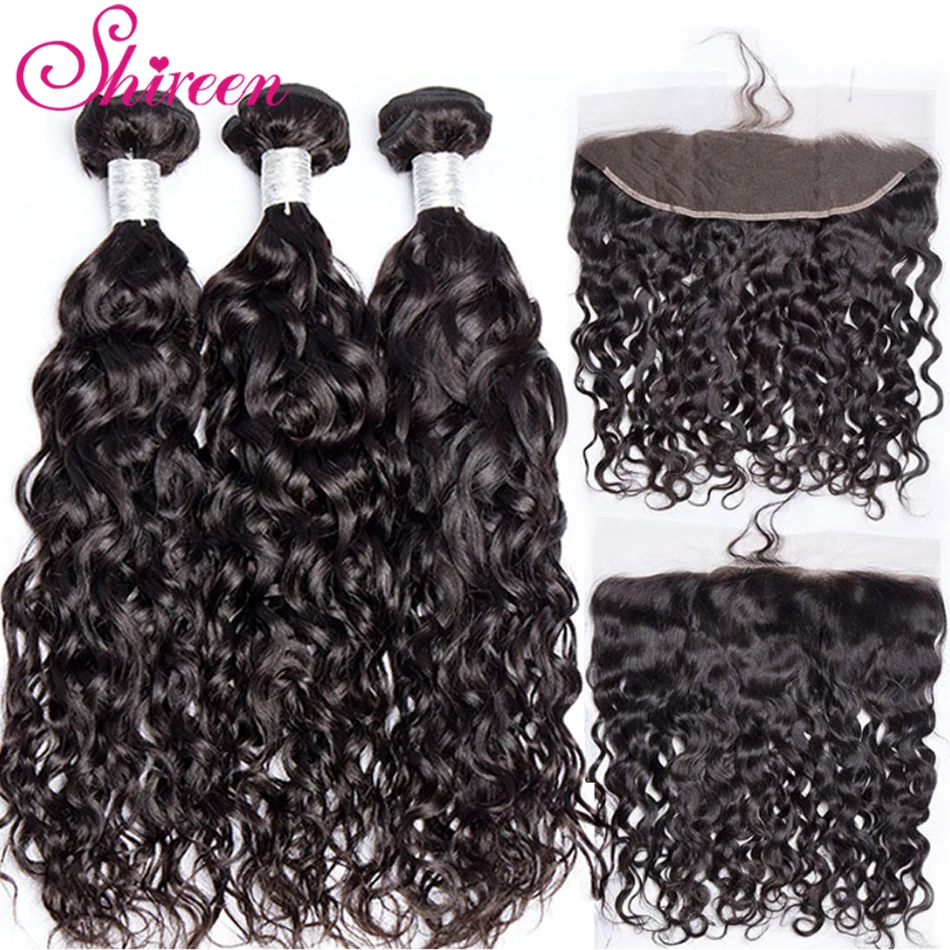 Бразильская холодная завивка 3 пучка с фронтальным шнурком закрытие Shireen Remy 100%