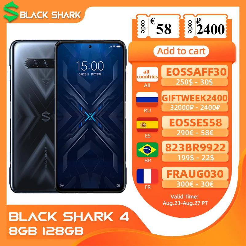  Black Shark 4 8GB/128GB Smartphone Snapdragon 870 144Hz Screen DC Dimming E4 AMOLED Gaming Phone UFS 3.1 Blackshark 