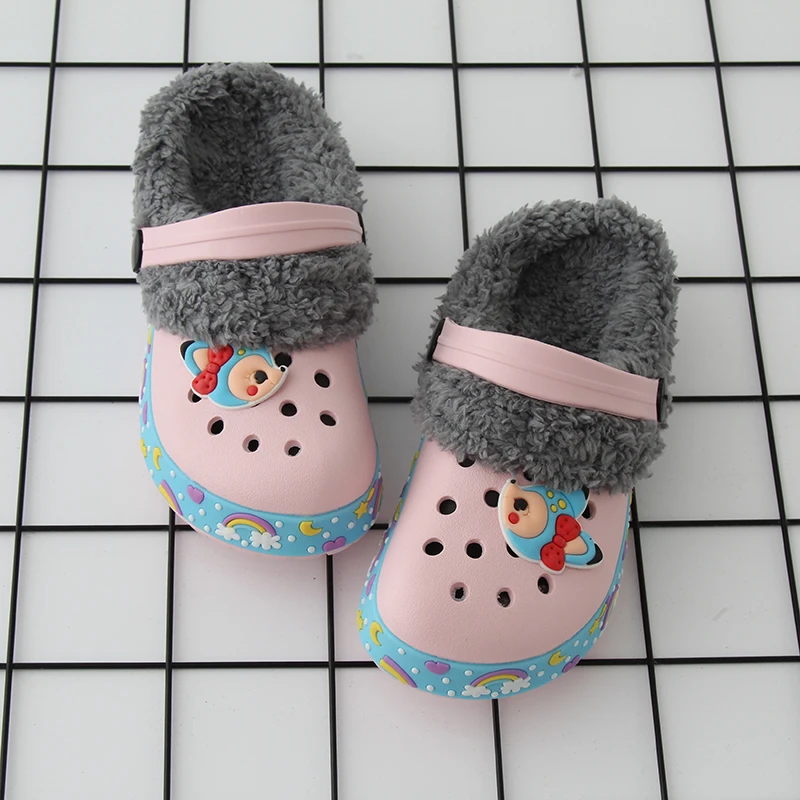 Зимние башмаки для девочек Теплая меховая Детская домашняя обувь Домашние