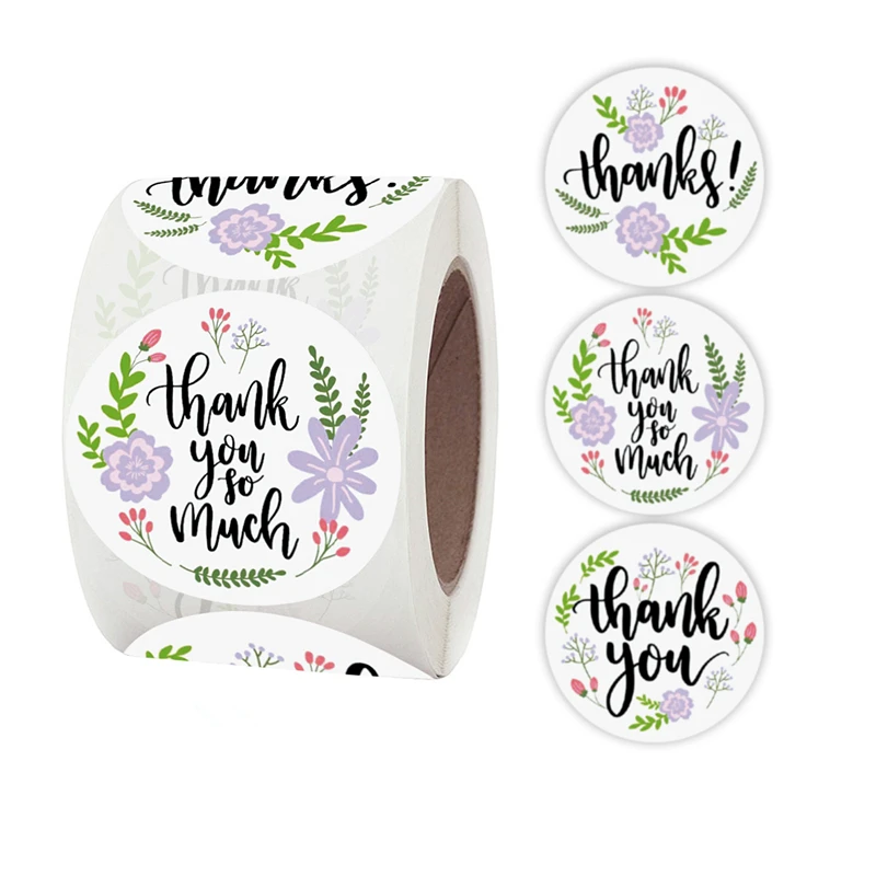 

100-500 Pcs 1.5 Inch High Quality Flower Thank You Label Baking Gift Card Party Wedding Festival Wrapping Sticker Small Business