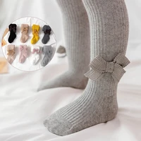 spring and autumn new bowknot solid color baby girls stockings childrens soft and comfortable breathable knitting tights