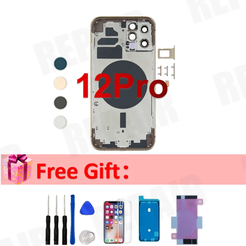 

Задняя крышка для iPhone 12 Pro + средняя рамка Шасси + лоток для SIM-карты + запасные части для боковых ключей сборка корпуса аккумулятора для iPhone 12 ...