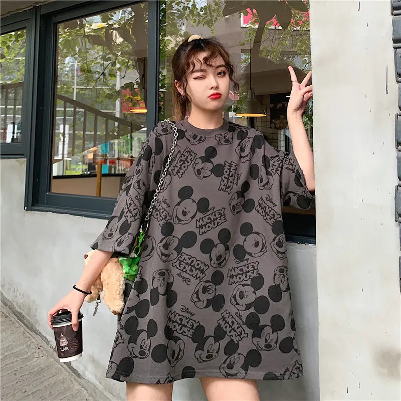 

Loose T Shirt Tops Women's Kawaii Tee Shirt Mickey Mouse Cartoon Print T-Shirt Woman Summer Top Harajuku Femme Streetwear 2021