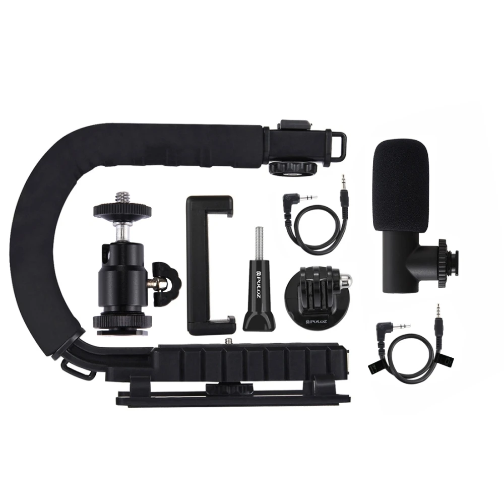 PULUZ для Steadycam U-Grip c-образная рукоятка Стабилизатор камеры w/h штатив головка телефона Зажим адаптер для Steadicam DSLR Стабилизатор - Цвет: Add Microphone