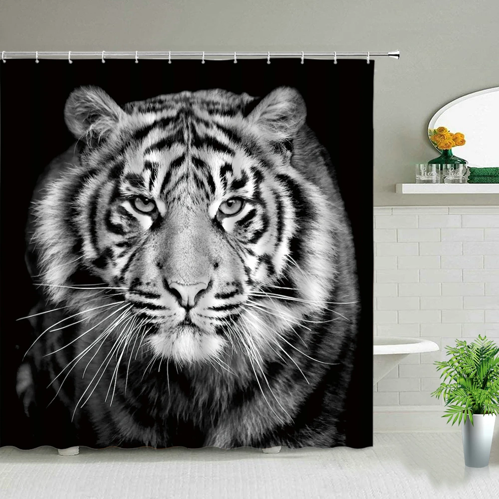 

Африканские животные, слон, леопард, Лев, тигр, узор, душевая занавеска, горный корова, волк, домашний декор для ванной комнаты, занавеска, под...