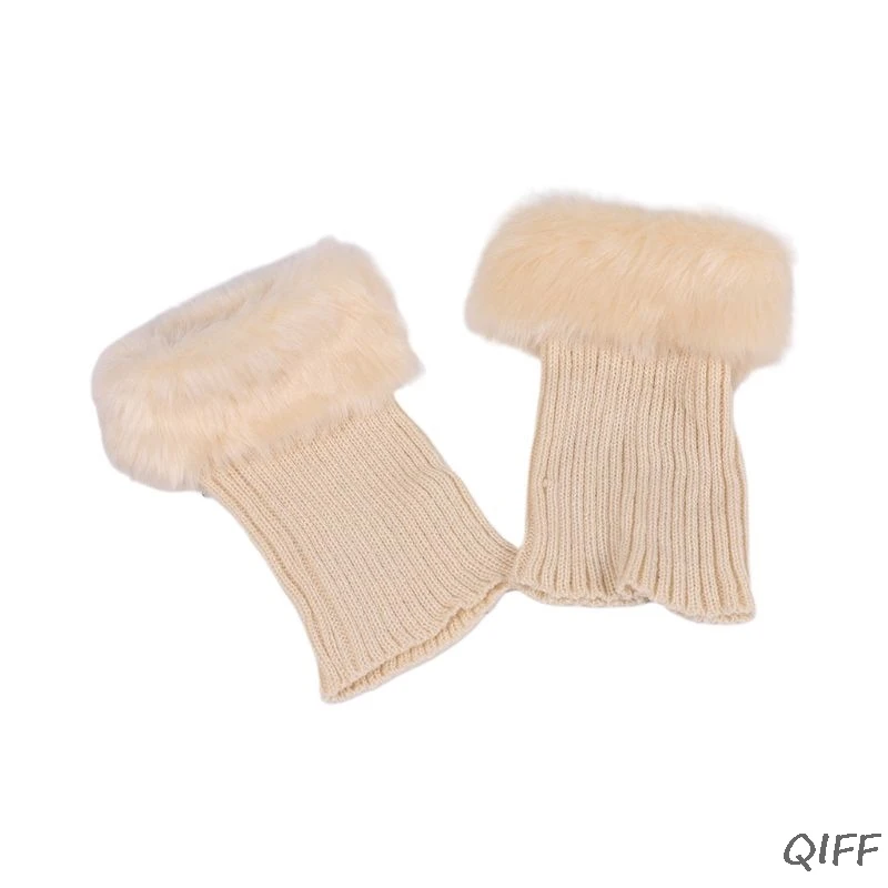 Beige Зимние теплые плисовые гетры для женщин и девочек; короткие вязаные гетры с манжетами; однотонные вязаные гетры; носки-топперы; M6CD - Цвет: Beige