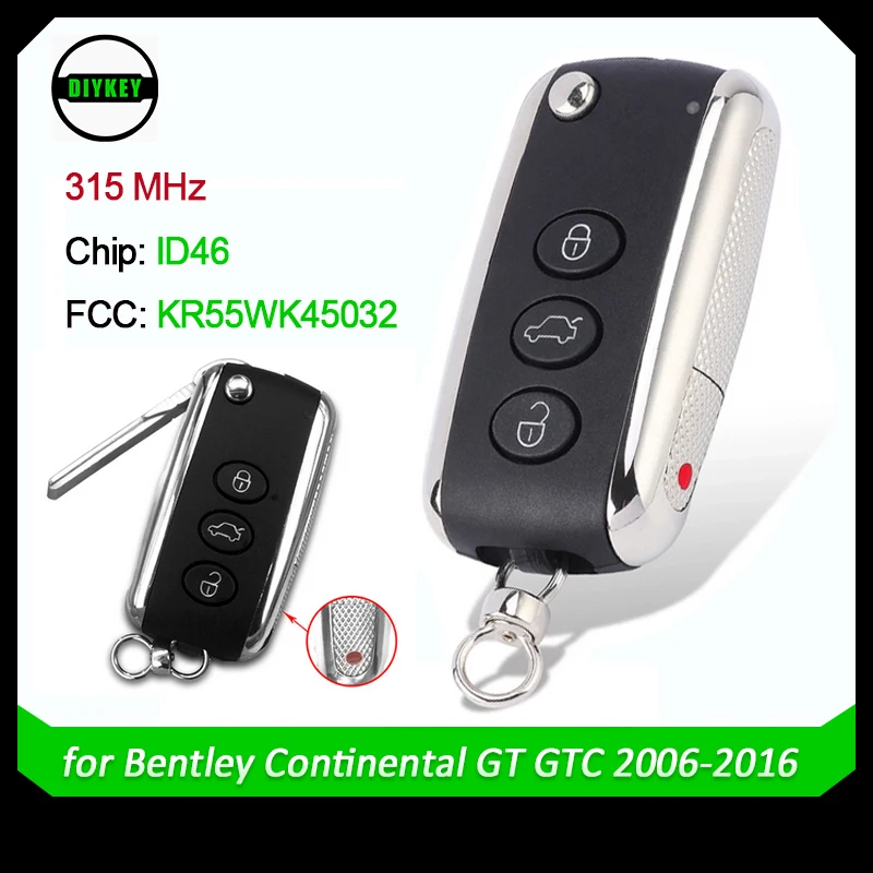 Дистанционный смарт-брелок DIYKEY для Bentley Continental GT GTC 315-2006 идентификатор FCC: KR55WK45032 3 +